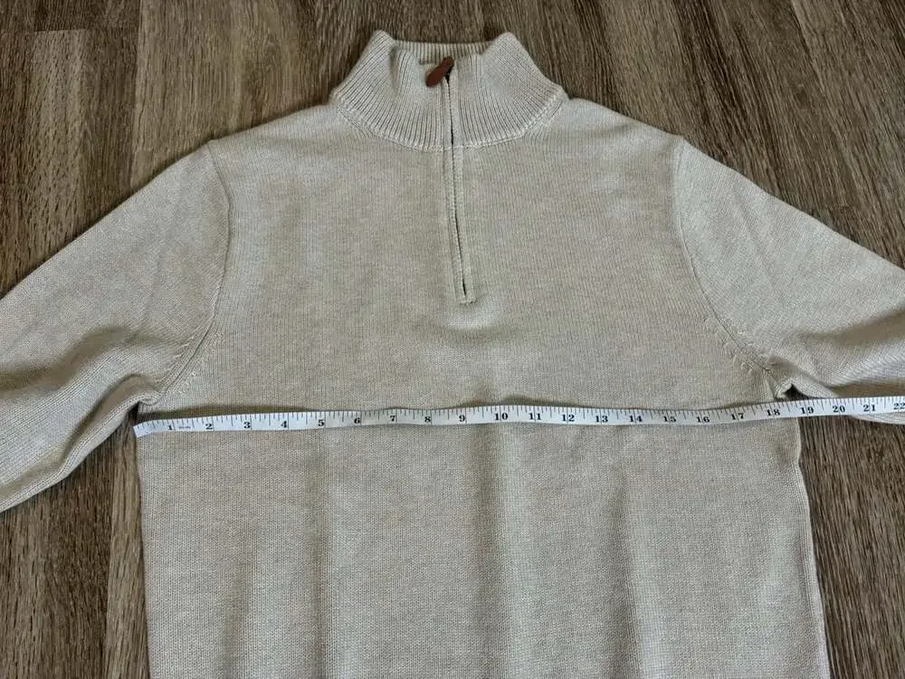 J Crew NWT Heritage Cotton Quarter Zip Sweater in Heather Sand Men's Small